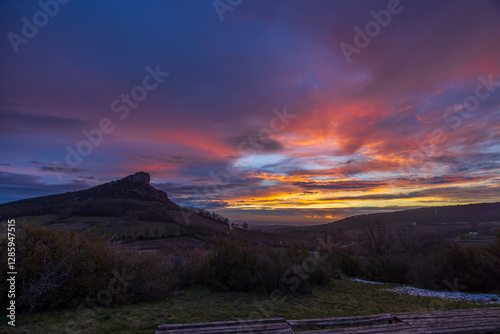 Rock of Solutre with vineyards, Burgundy, Solutre-Pouilly, France photo