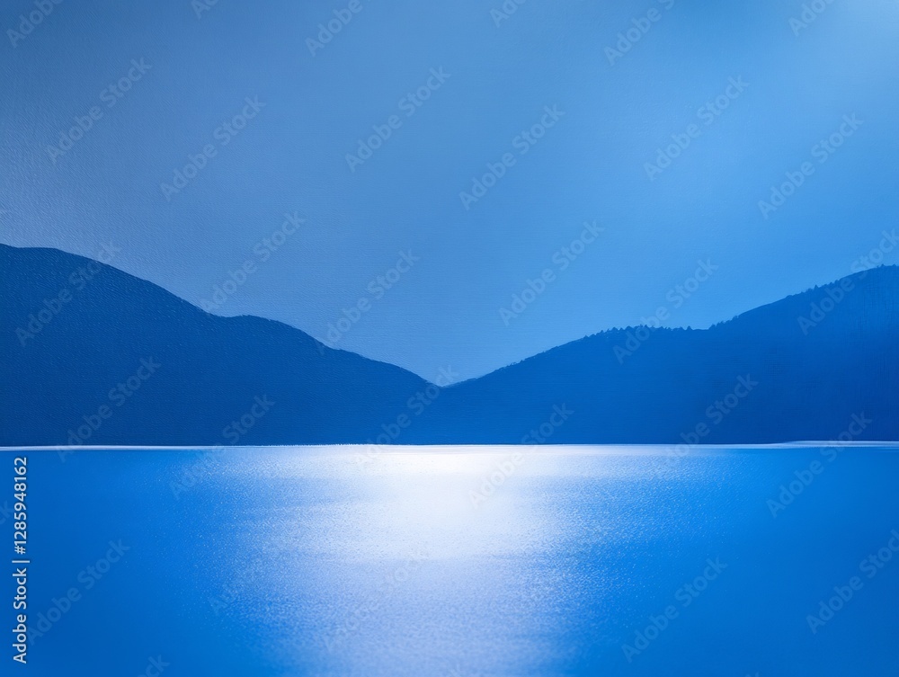Serene moonlit lake reflects tranquil blue mountains. AI Generated Serene moonlit lake reflects tranquil blue mountains. AI Generated
