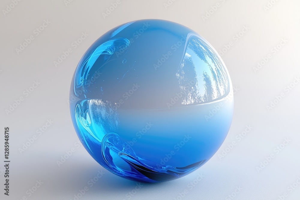 Fototapeta premium A Reflective Blue Sphere Displays An Abstract Waterlike Design