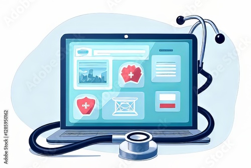 Online Medical Platform with Stethoscope and Laptop for Healthcare Solutions