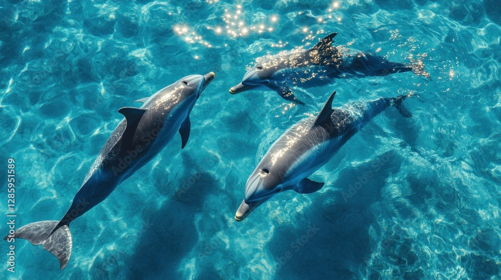 Tropical Dolphins Swimming in Clear Water Tropical Dolphins Swimming in Clear Water