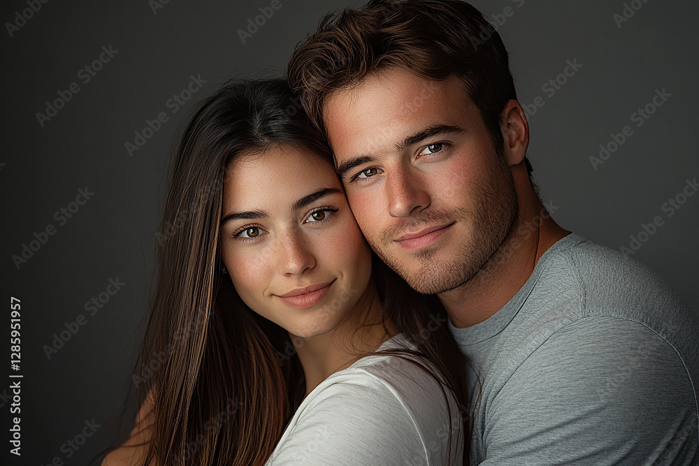 A couple hugging each other on a white background A couple hugging each other on a white background