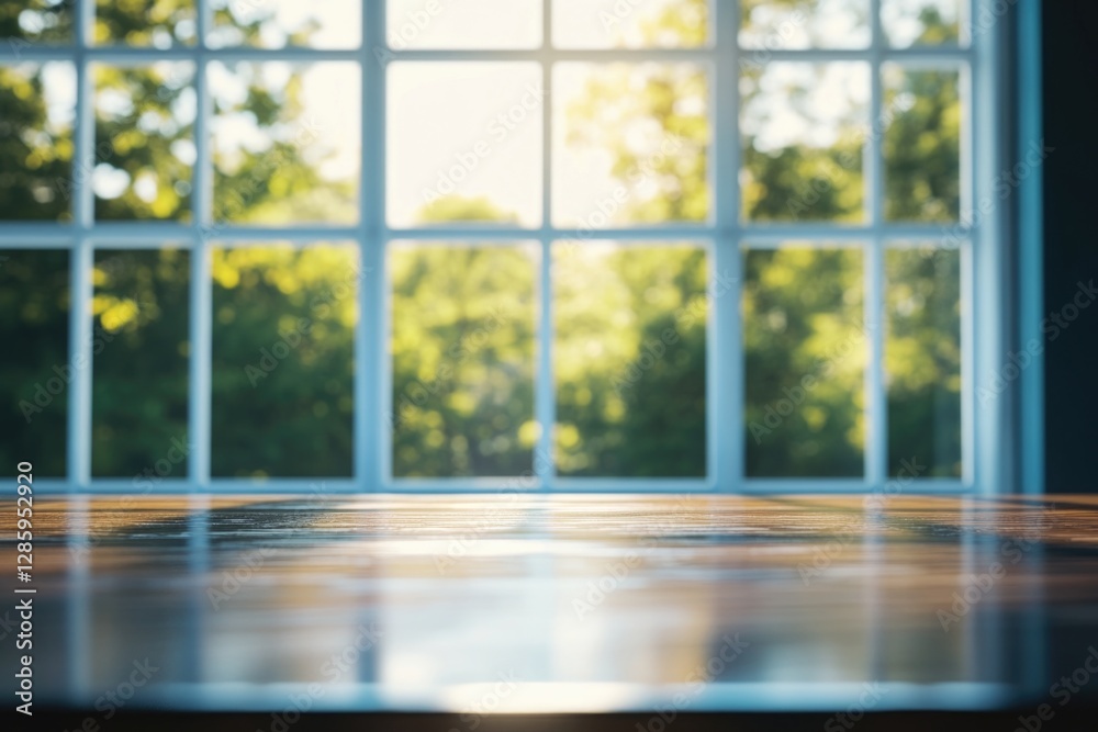 A wooden table with a rustic feel and a window in the background, perfect for a cozy study or home office A wooden table with a rustic feel and a window in the background, perfect for a cozy study or home office
