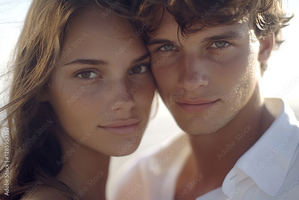 A couple hugging each other on a white background A couple hugging each other on a white background