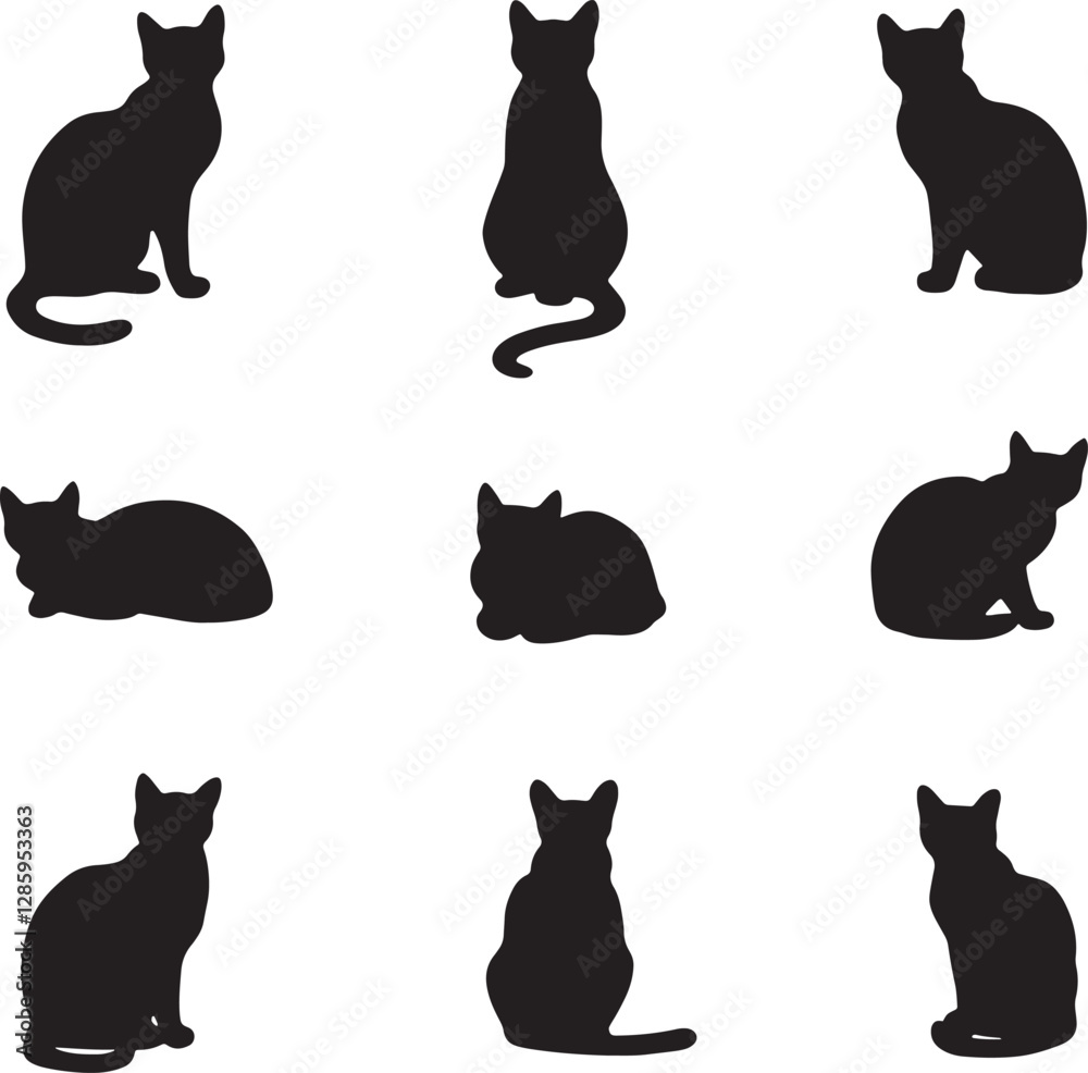 set of cats silhouettes