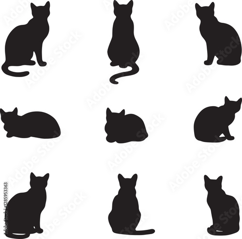 set of cats silhouettes
