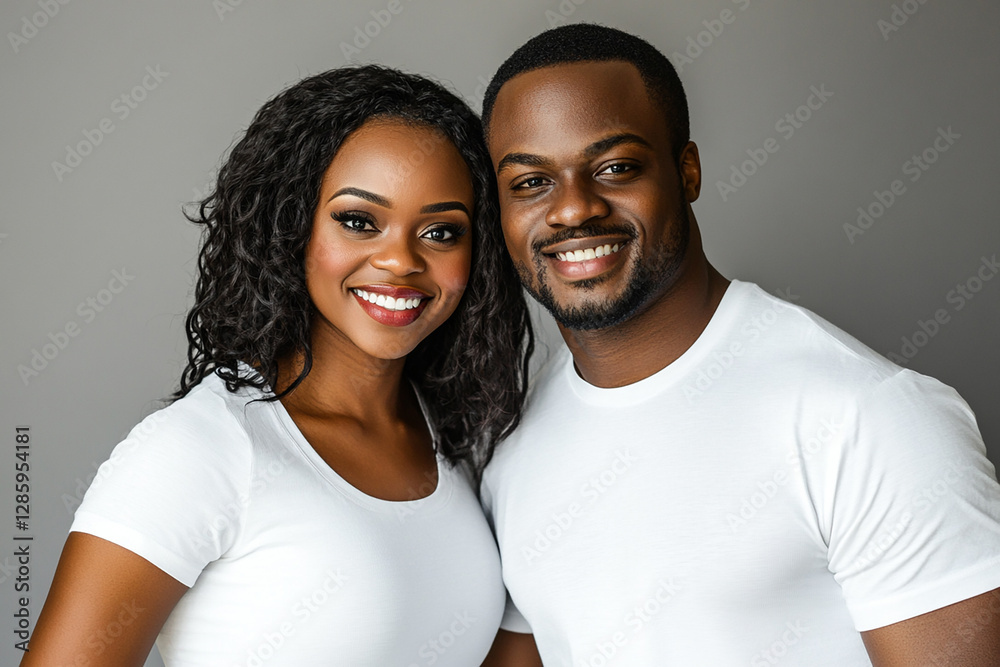 A couple hugging each other on a white background A couple hugging each other on a white background