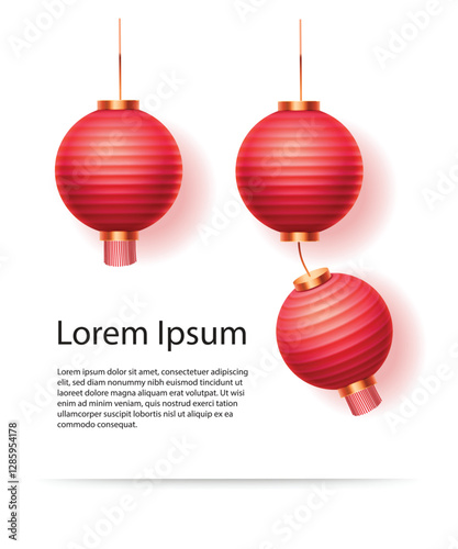 Vector realistic isolated Chinese Lantern poster for text template decoration and covering on the white background