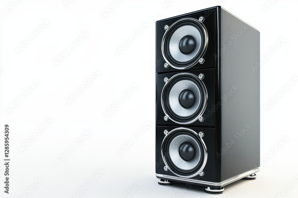 modern professional audio speaker stack with led illumination sleek black design with chrome accents floating on pure white background modern professional audio speaker stack with led illumination sleek black design with chrome accents floating on pure white background