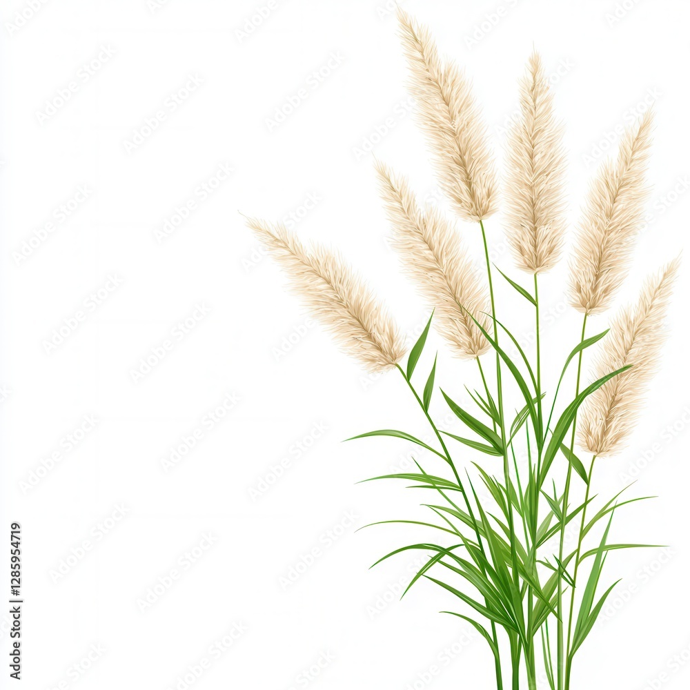 Close-up of delicate cane and reed seeds with tall grass in the background Close-up of delicate cane and reed seeds with tall grass in the background