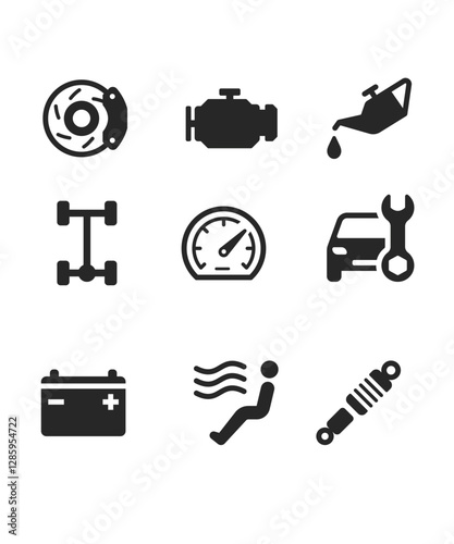 Car parts and car services icon set stock illustration