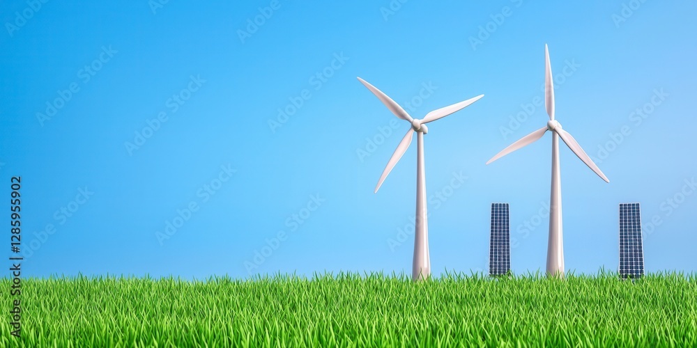 Row of wind turbines in a vibrant landscape showcasing renewable energy and diverse natural scenery Row of wind turbines in a vibrant landscape showcasing renewable energy and diverse natural scenery