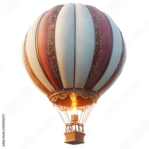 Fluffy 3D Cartoon Hot Air Balloon with Light Isolated on Transparent Background