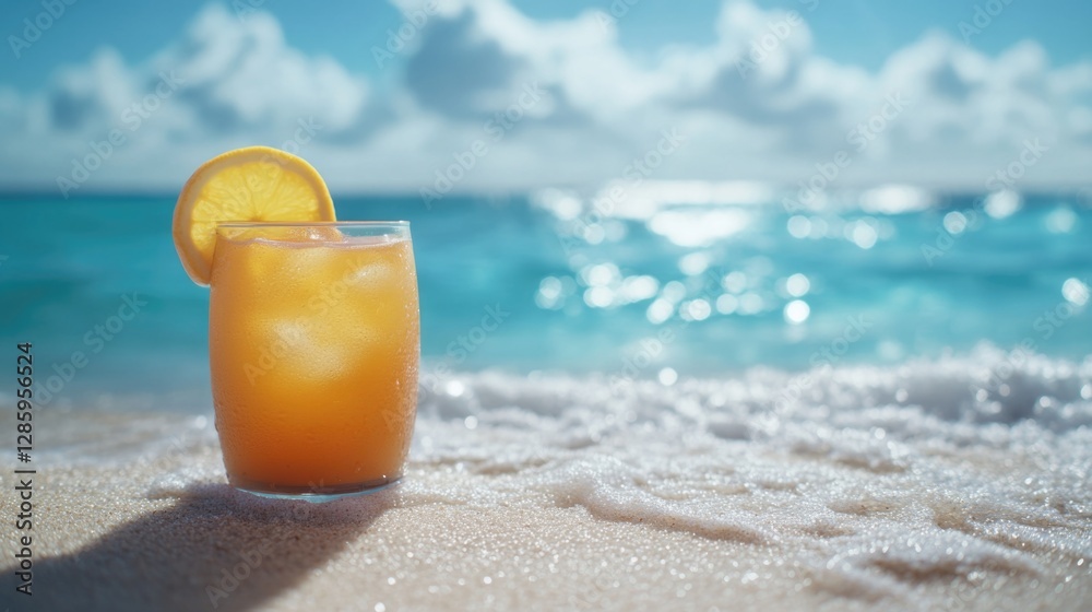 Obraz premium A refreshing drink on a sunny day by the sea