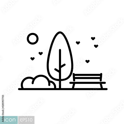 Public park bench and tree vector icon. Urban park