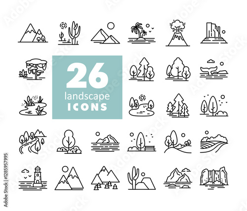 Nature Landscape vector icons on a white background