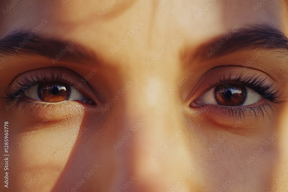 Naklejka premium A close-up view of a woman's eyes featuring long eyelashes
