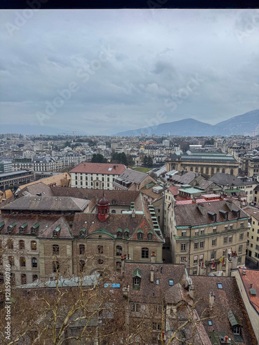 Geneva Rooftops with Mountain Backdrop photo