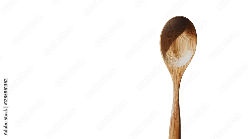 Wooden spoon resting against a plain white background, showcasing its natural grain and craftsmanship details for culinary enthusiasts Wooden spoon resting against a plain white background, showcasing its natural grain and craftsmanship details for culinary enthusiasts