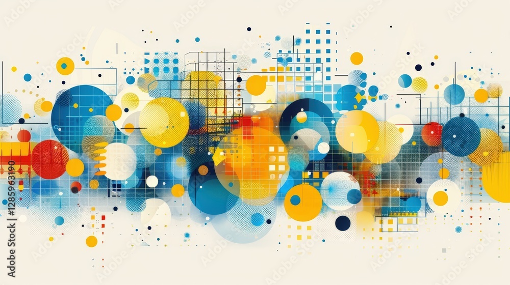 Obraz premium Colorful Abstract Circles and Patterns on a Light Background