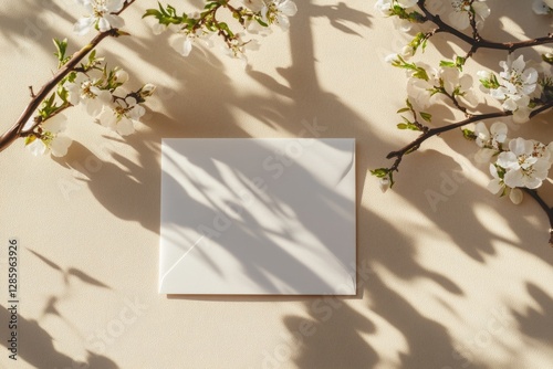 A white envelope sits on top of a table next to a tree, suggesting a peaceful outdoor setting