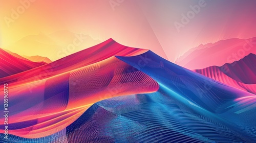 Colorful digital desert mountains at sunrise