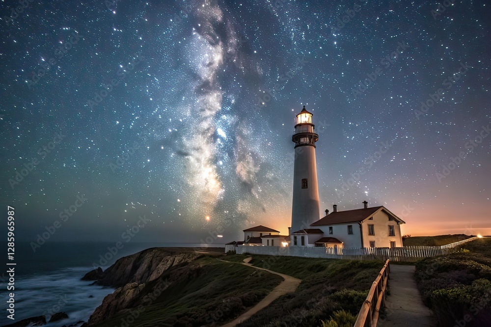 Majestic Lighthouse Under a Milky Way Sky Majestic Lighthouse Under a Milky Way Sky