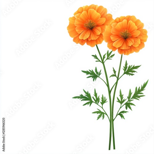 Bunch of orange flowers including marigolds isolated on a white background for decorative purposes