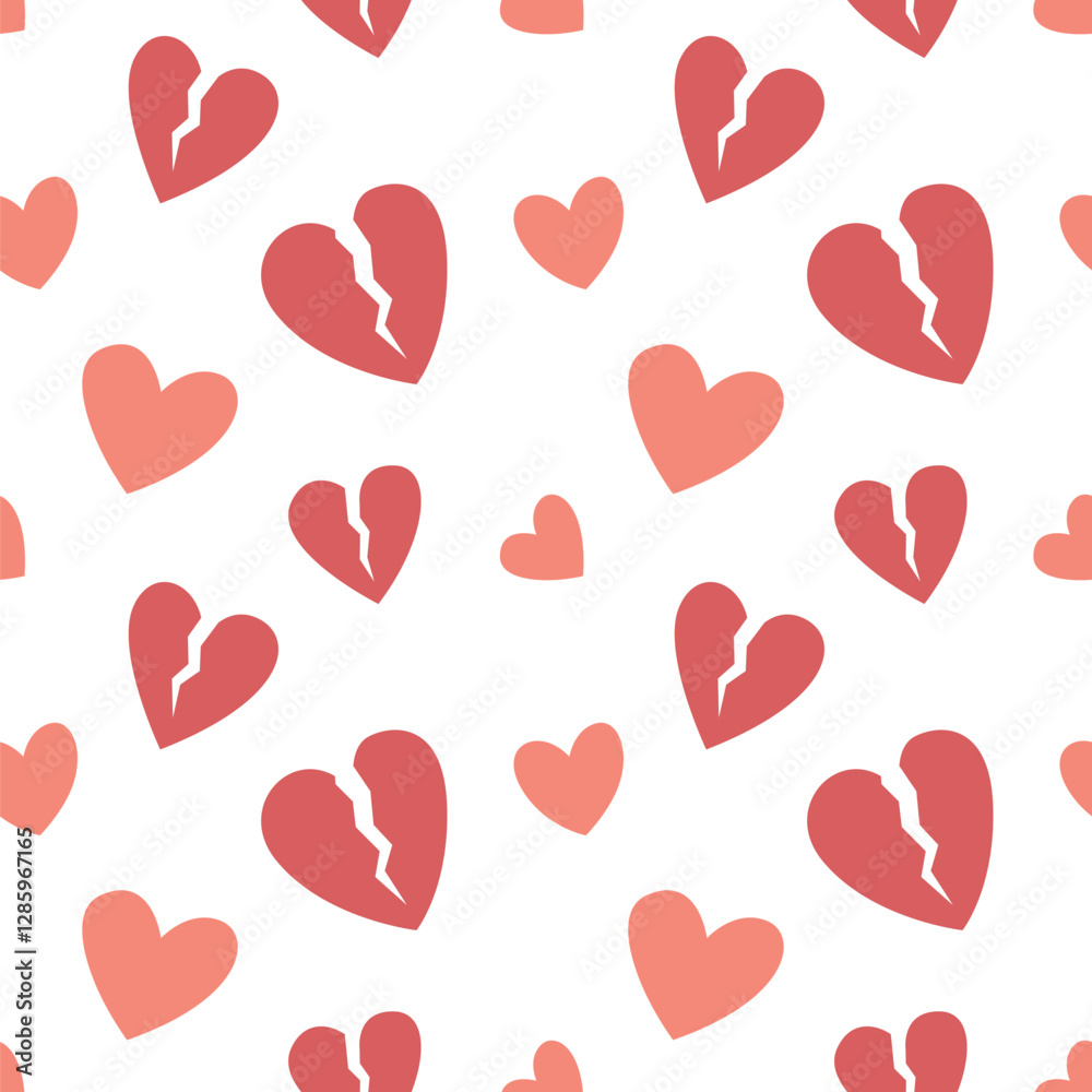 Tile pattern with red hearts on a white background Tile pattern with red hearts on a white background