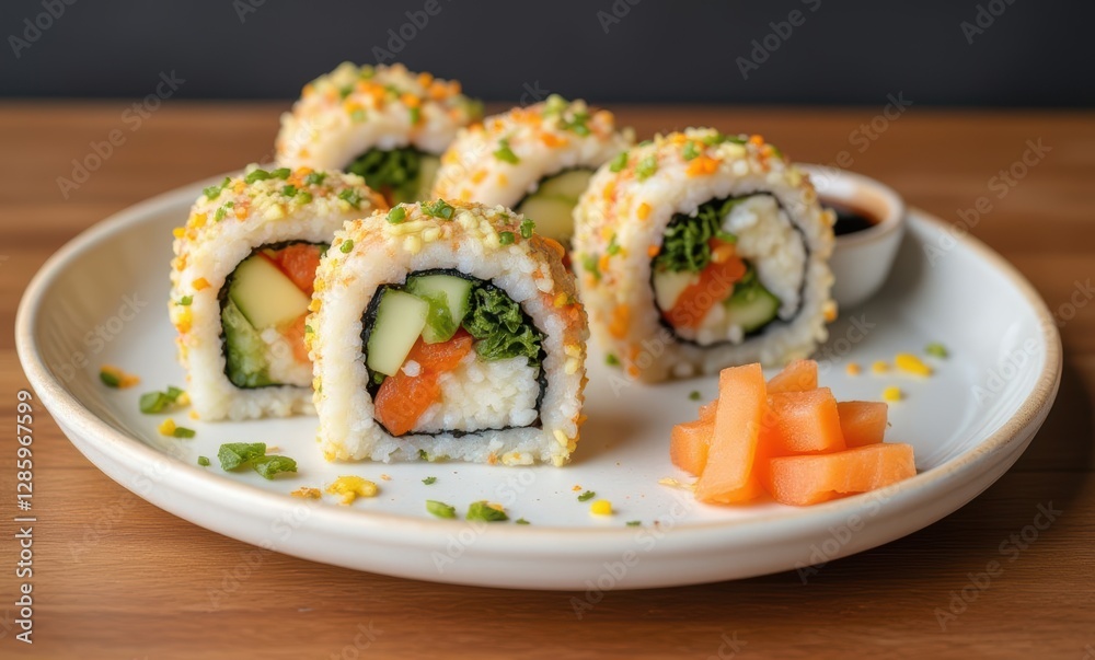 Delicious sushi rolls on a plate Delicious sushi rolls on a plate