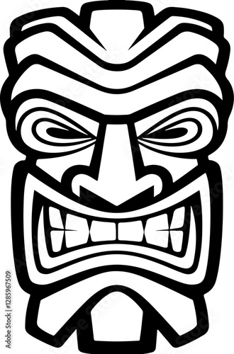 Tiki totem mask, Hawaiian indigenous vintage ritual mack.  Hawaiian totems made wood and stone for bars and resorts for paradise holidays. Vector illustration