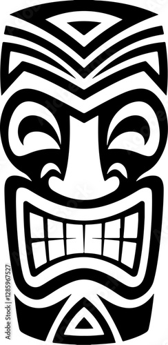 Tiki totem mask, Hawaiian indigenous vintage ritual mack.  Hawaiian totems made wood and stone for bars and resorts for paradise holidays. Vector illustration