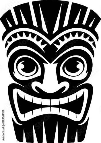 Tiki totem mask, Hawaiian indigenous vintage ritual mack.  Hawaiian totems made wood and stone for bars and resorts for paradise holidays. Vector illustration