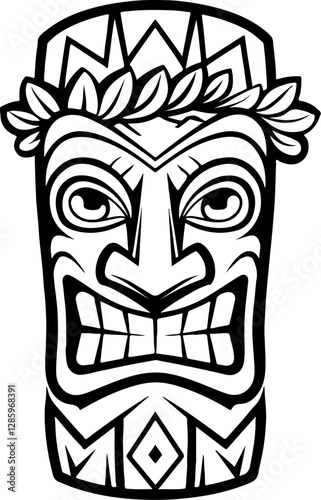 Tiki totem mask, Hawaiian indigenous vintage ritual mack.  Hawaiian totems made wood and stone for bars and resorts for paradise holidays. Vector illustration