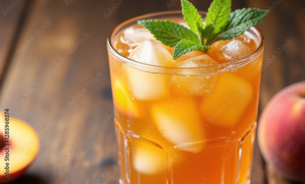 Refreshing peach iced tea drink