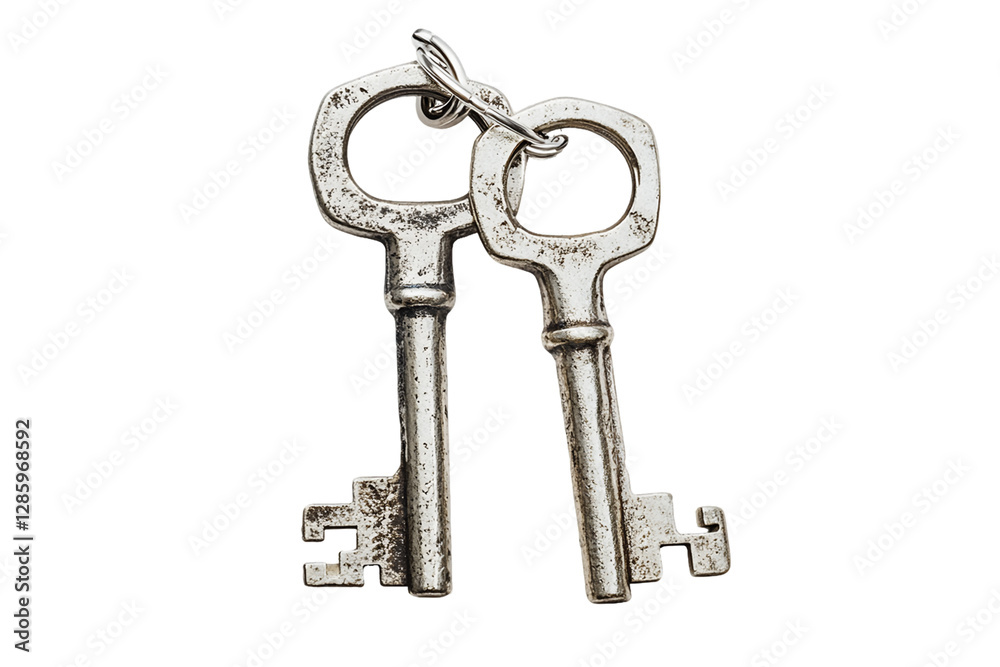 Two Antique Silver Skeleton Keys On Transparent Background Two Antique Silver Skeleton Keys On Transparent Background