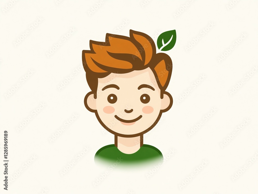 Smiling cartoon boy green leaf sprouting from hair digital vector illustration symbolizing eco friendly youth nature appreciation sustainable lifestyle awareness in cheerful environmental concept Smiling cartoon boy green leaf sprouting from hair digital vector illustration symbolizing eco friendly youth nature appreciation sustainable lifestyle awareness in cheerful environmental concept