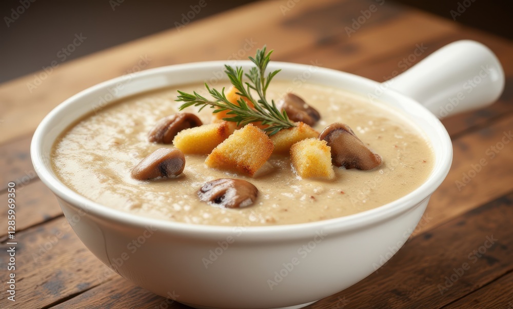 Creamy mushroom soup with croutons Creamy mushroom soup with croutons