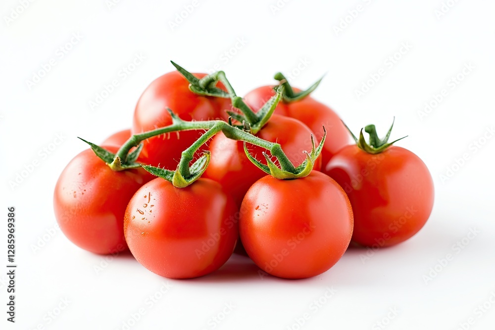 Fresh red tomatoes clustered together on white background Fresh red tomatoes clustered together on white background