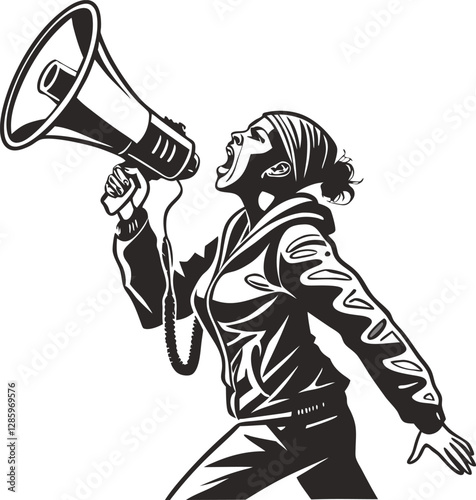 Woman shouting with megaphone