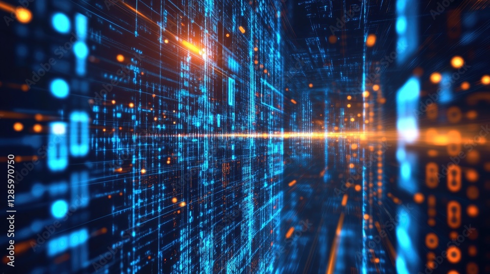 Fototapeta premium Digital Data Stream, A Journey into the Cyberspace