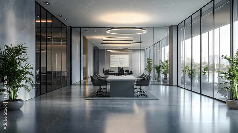 Fototapeta premium Abstract corporate environment with softened spatial boundaries - 