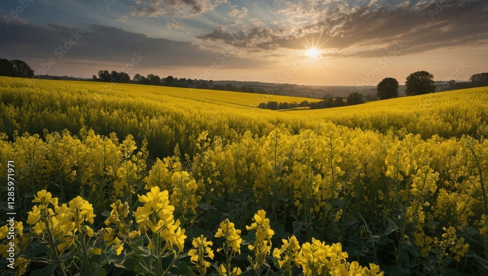 Fototapeta premium Yellow rapeseed field in summer