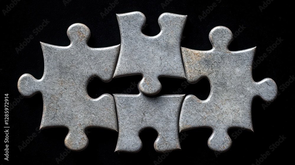 Fototapeta premium Grey puzzle pieces on black background