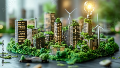 Eco city model featuring green buildings