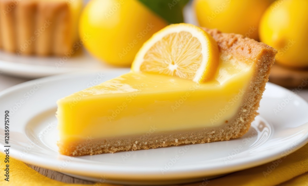 Delicious lemon pie slice on plate Delicious lemon pie slice on plate