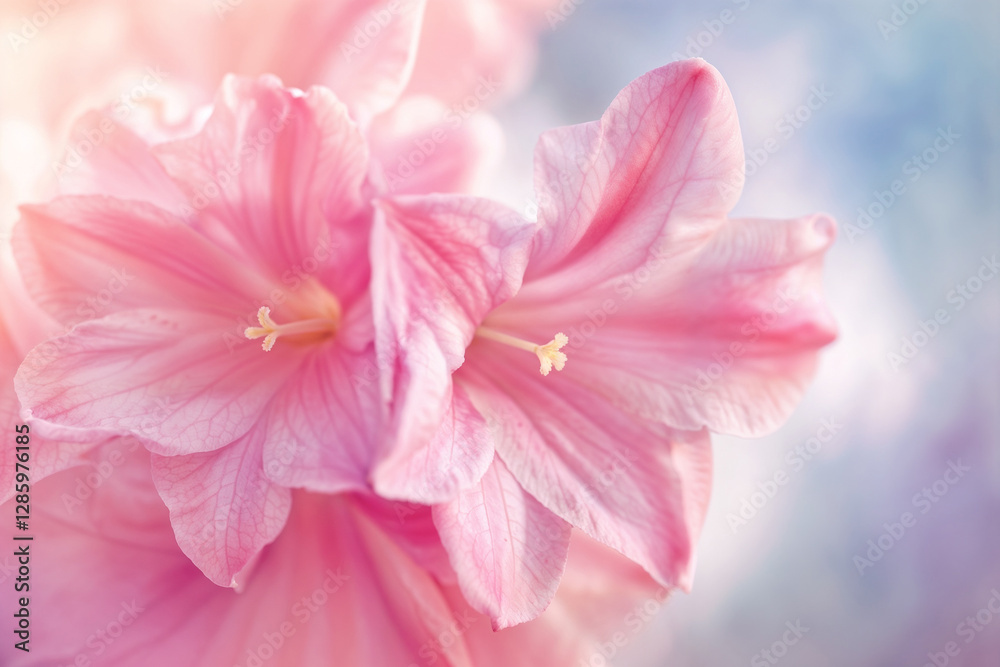 Fototapeta premium Close-up of a delicate pink flower with soft blurred background