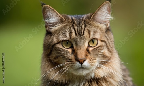 Close-up portrait of a majestic norwegian forest cat with piercing eyes photo