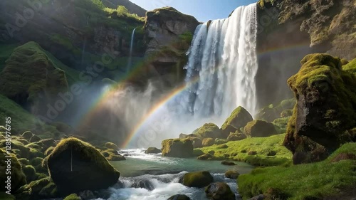Cinematic 4K Slow-Motion Waterfall with Rainbow Mist Effect