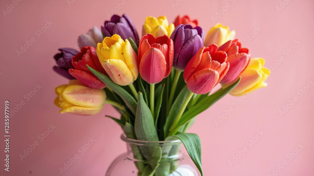 Vibrant Parrot Tulips in Glass Vase: Perfect for Mother's Day Campaigns, Floral Ads, and Greeting Cards Vibrant Parrot Tulips in Glass Vase: Perfect for Mother's Day Campaigns, Floral Ads, and Greeting Cards